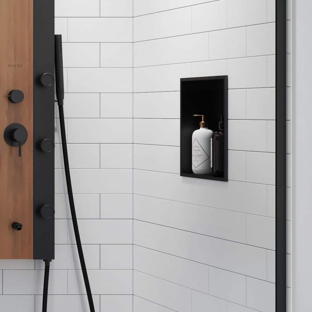 PULSE Showerspas 24.8 in. W x 13 in. H x 4 in. D Stainless Steel Single Shelf Recessed Shower Niche in Matte Black (2)