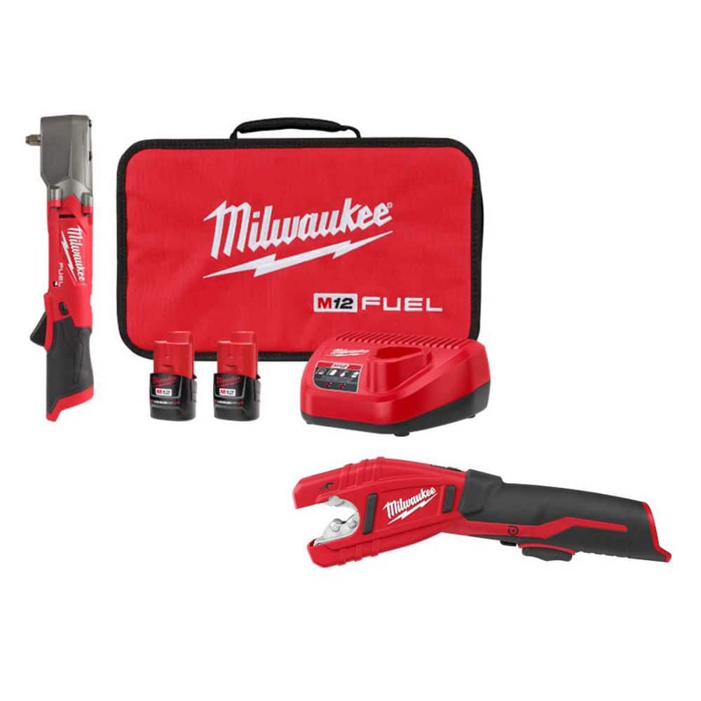 Milwaukee M12 FUEL 12V Lithium-Ion Brushless Cordless 3/8 in. Right Angle Impact Wrench Kit with Copper Tubing Cutter (1)