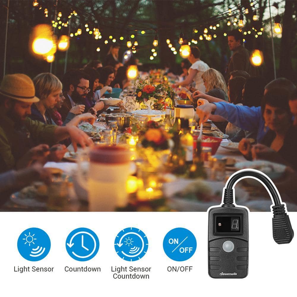 DEWENWILS 2-Pack Outdoor Light Countdown Photocell Sensor Timer with Electrical-Grounded Outlets-Black (3)
