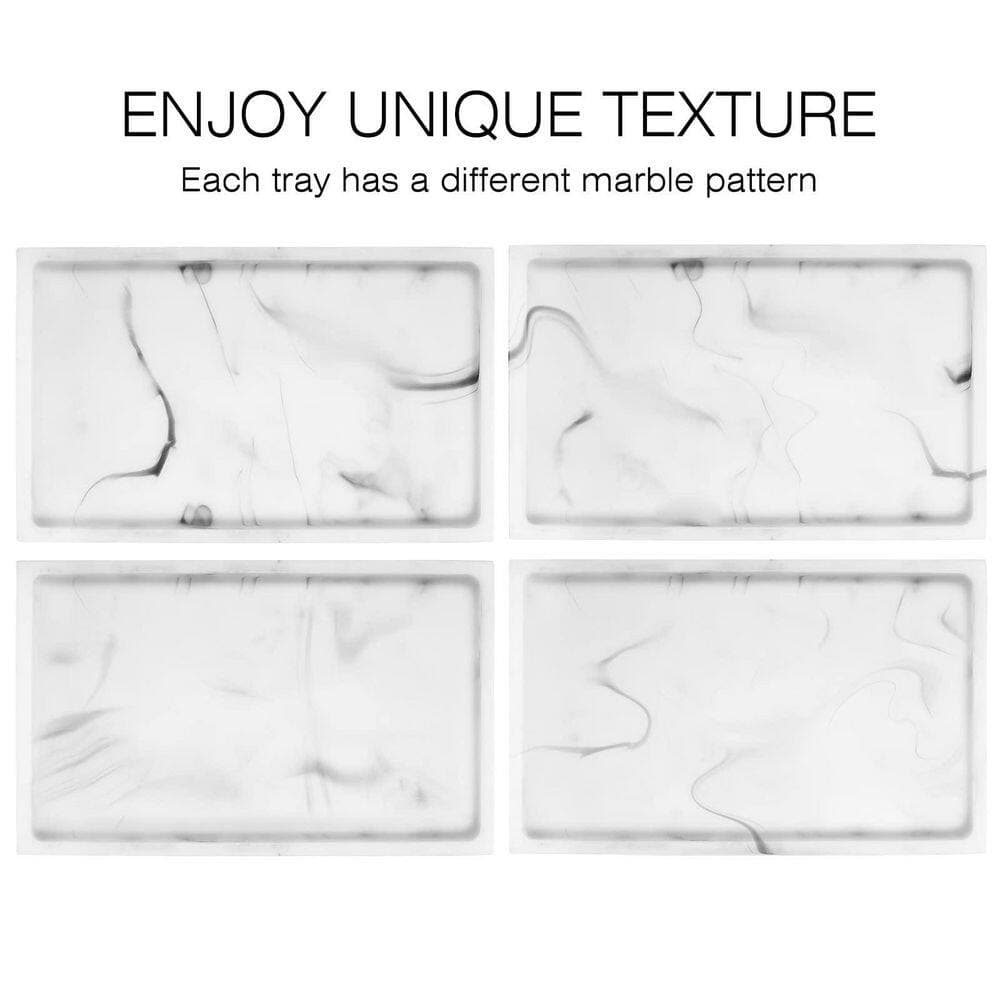 Esepony 10 in. x 6 in. Resin Bathroom Vanity Tray for Perfume Candles Soap Towel Plant Bathroom Accessories, M, White Marble (3)