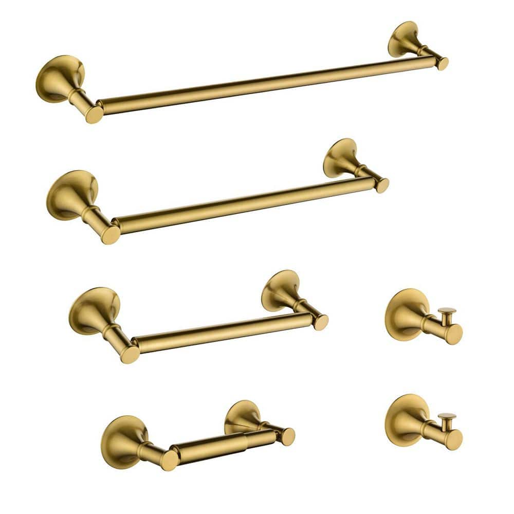 Satico 6-Piece Brass Bathroom Towel Rack Set with Wall Mount in Brushed Gold (1)