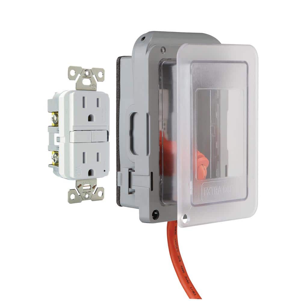 Commercial Electric 1-Gang Extra Duty Non-Metallic Low Profile While-In-Use Weatherproof Horizontal/Vertical Receptacle Cover and GFCI, Gray (3)