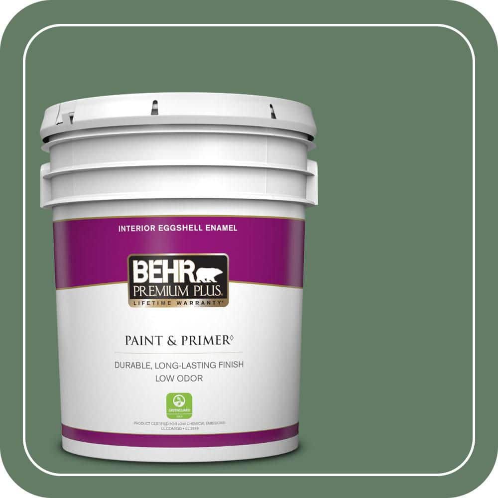 BEHR PREMIUM PLUS 5 gal. #S410-6 Greener Pastures Eggshell Enamel Low Odor Interior Paint & Primer