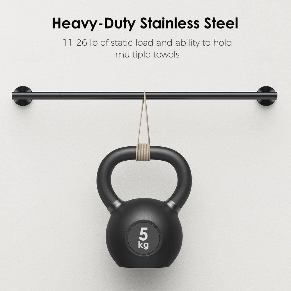 Unbranded 1-Pack 24 in. Wall Mounted Towel Bar 26 in Matte Black Stainless Steel Space Saving for Bathroom (2)