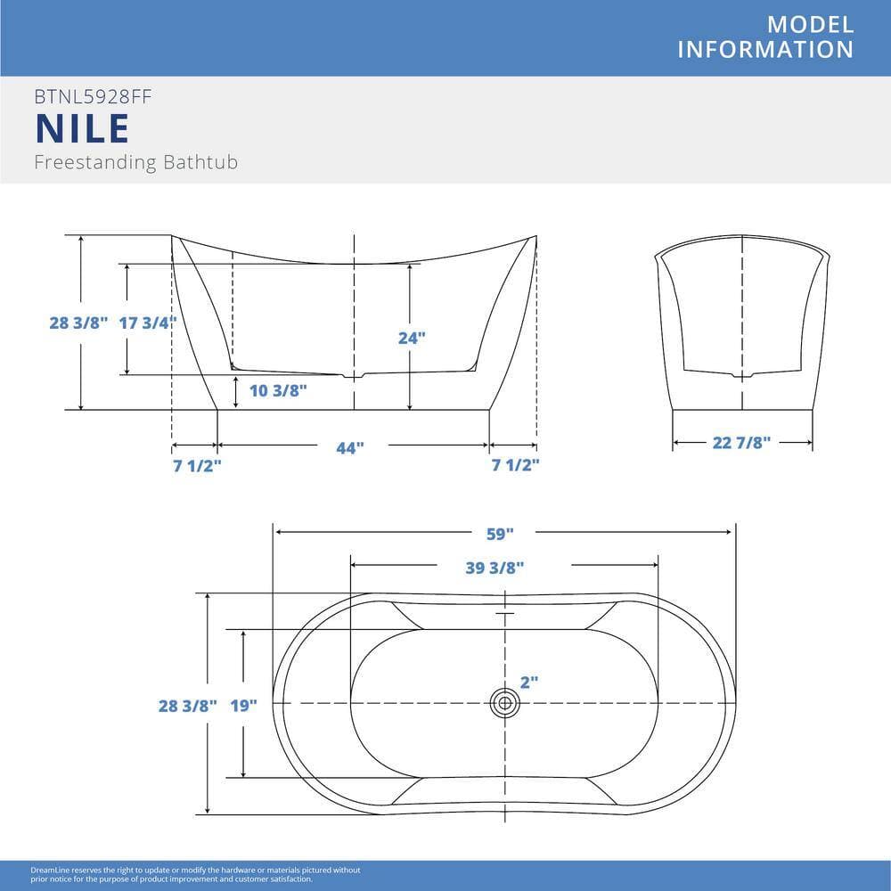 DreamLine Nile 28 in. Acrylic Flatbottom Bathtub (2)