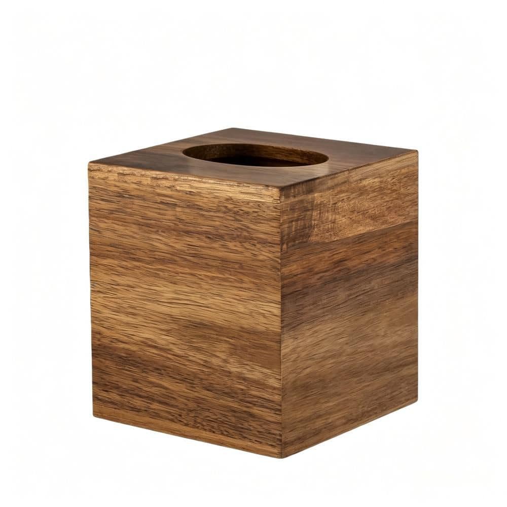 Wudkey Rustic Home Series Tabletop Tissue Box Holder with Easy Refill Design in Natural Brown Acacia Wood Color