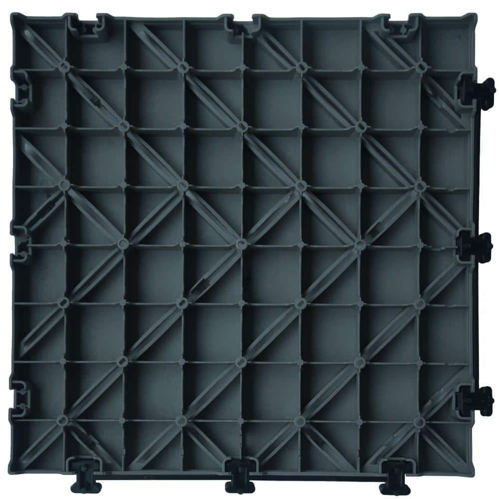 Courtyard Casual Herringbone Pattern 12 in. x 12 in. Plastic Deck Tile in Charcoal Gray (9-Piece) (2)