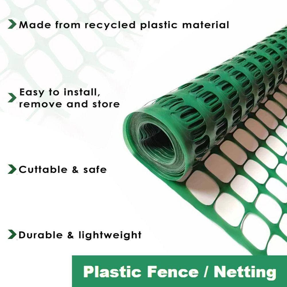 KIWDZFU 4 x 100 ft. Plastic Mesh Safety Fence Garden Netting Roll for Snow Fence, Animal Barrier with Zip Ties (3)