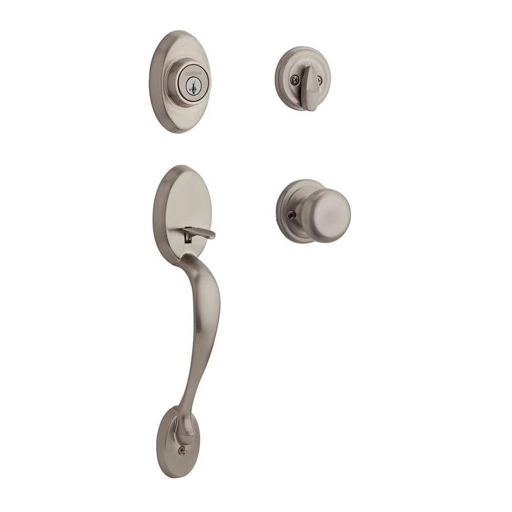 Kwikset Chelsea Satin Nickel Keyed Entry Single Cylinder Door Handleset with Interior Juno Doorknob Featuring SmartKey Security (1)