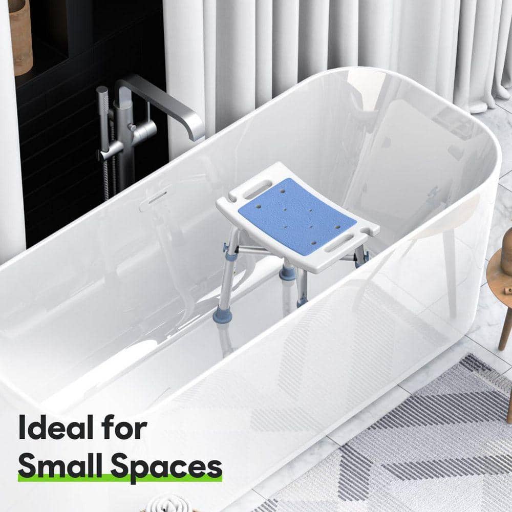 JFVKAF 17.3 in. W Heavy Duty Adjustable Anti-Slip Aluminum Shower Stool in White and Blue w/ Chair Padded Seat,500 lb. Capacity (2)