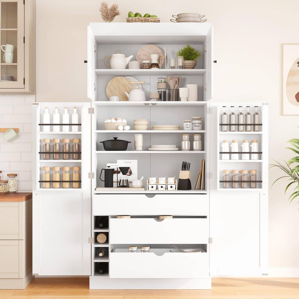 COWLOWN 35 in. W 17.7 in. D 77 in. H Linen Cabinet Kitchen Pantry with Adjustable Shelves, Door Shelves, Drawers (3)