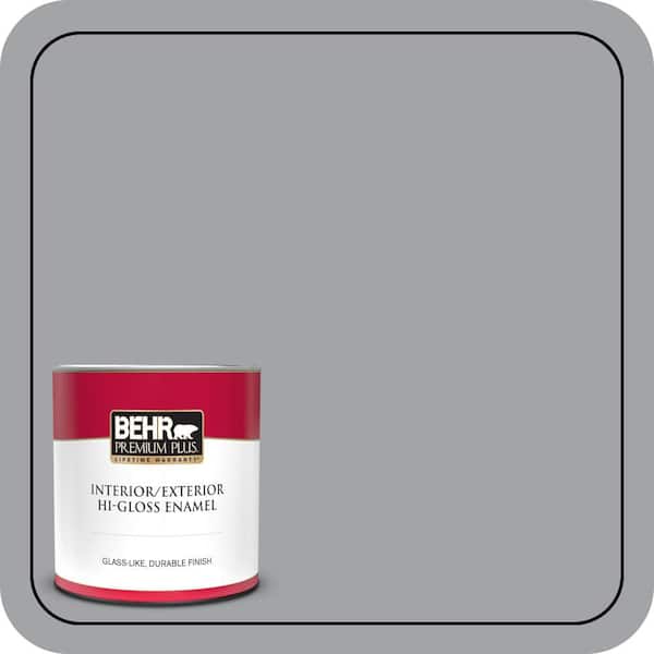 BEHR PREMIUM PLUS 1 qt. #N530-4 Power Gray Hi-Gloss Enamel Interior/Exterior Paint & Primer (2)