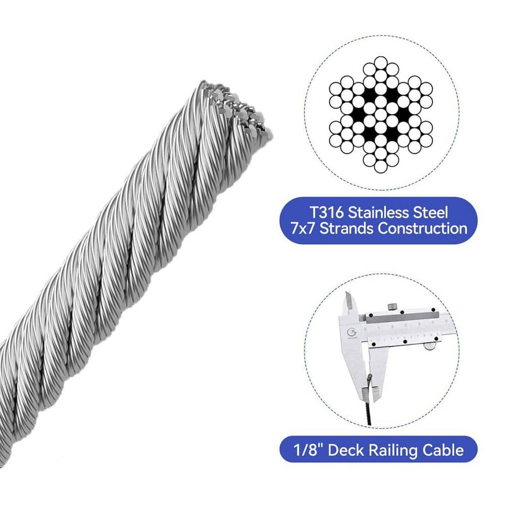 Afoxsos 1/8 Stainless Steel Cable Railing System 7 x 7 Strands with Cutter for Versatile Use 1500 ft. (2)
