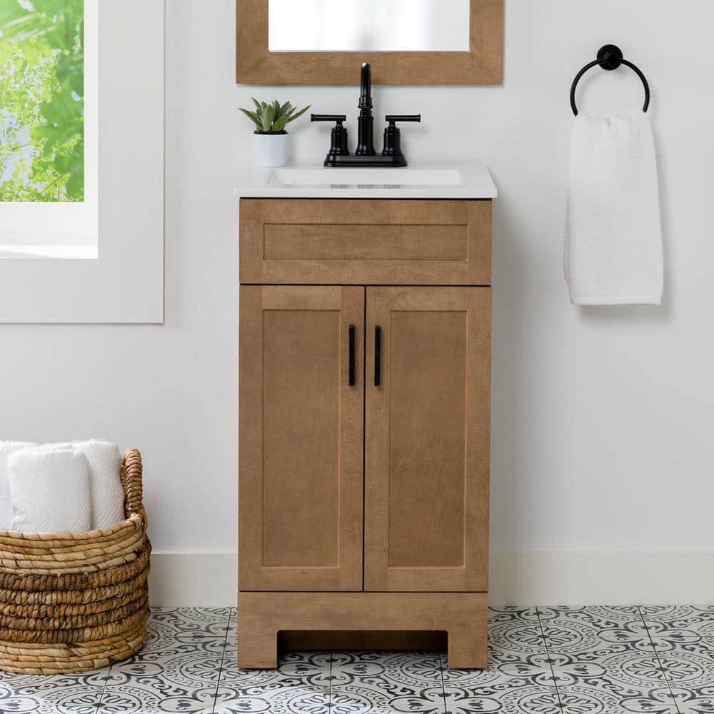 Glacier Bay Lyton 19 in. Single Sink Sand Freestanding Bath Vanity with White Cultured Marble Top (Assembled) (2)