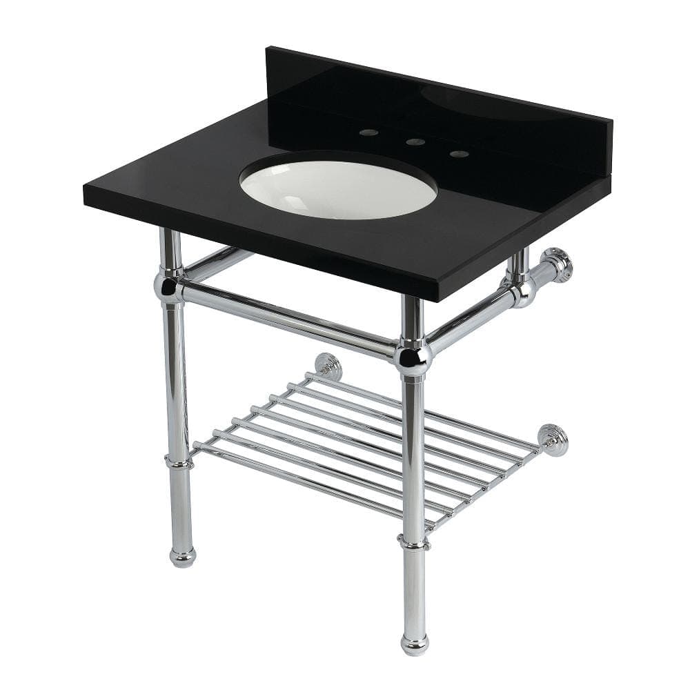 Kingston Brass Templeton 30 in. Granite Console Sink with Brass Legs in Black Granite/Polished Chrome
