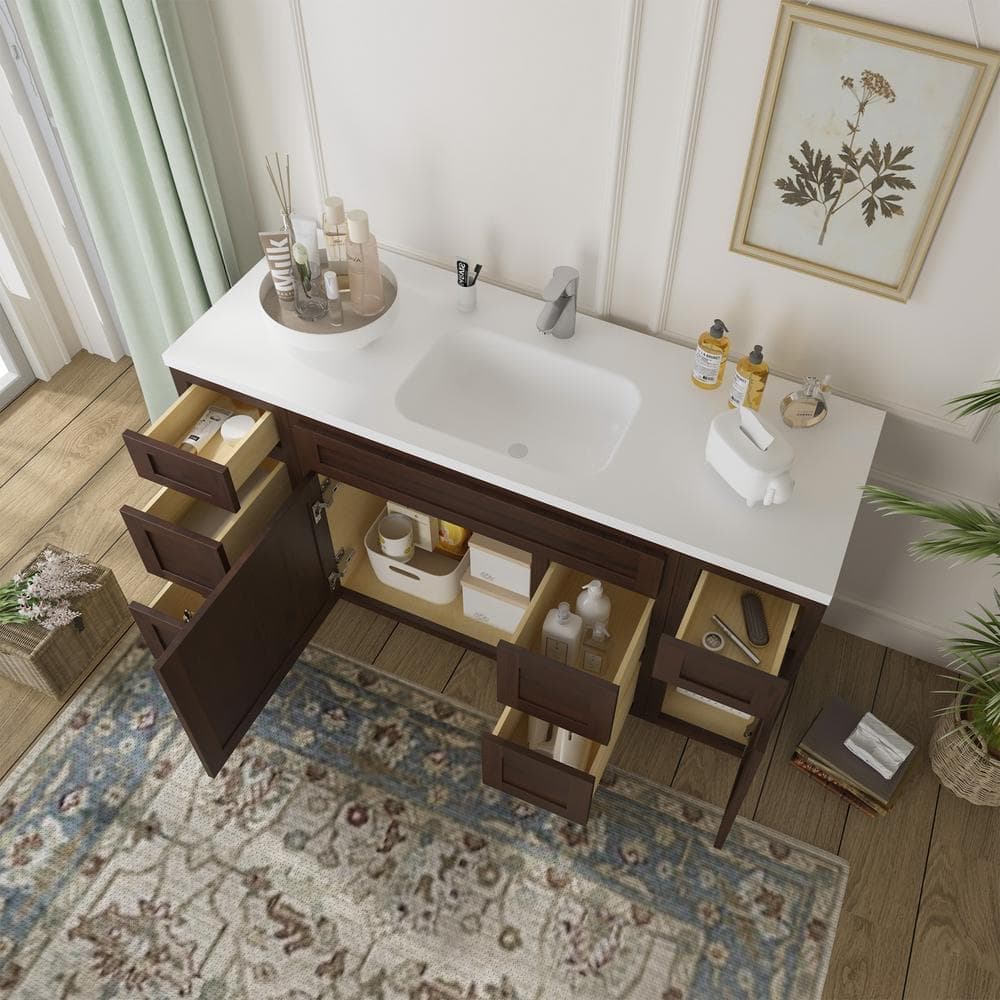 Vanity Art Montclair 60 in. 2-Door and 6-Drawer Freestanding Shaker Bathroom Vanity Cabinet (No Top) in Brown - Unassembled (3)