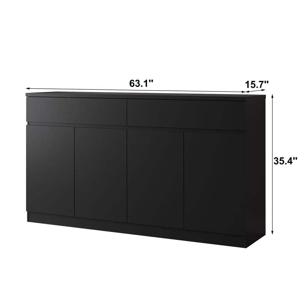 Unbranded 63.00 in. W x 15.74 in. D x 35.43 in. H Black Linen Cabinet with 4-Doors and 2-Drawers  for Dining Room (3)