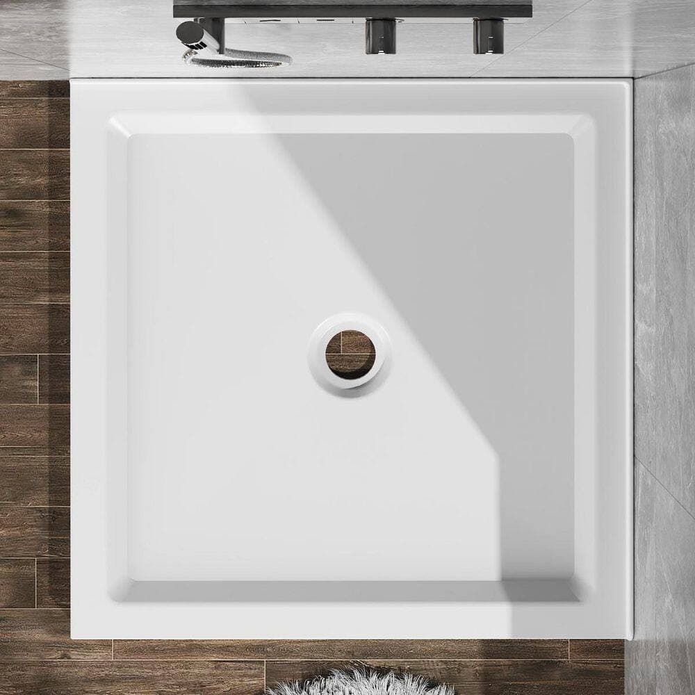 LIVACA 36 in. L x 36 in. W Alcove Double Threshold Shower Pan Base with Center Drain in White (2)