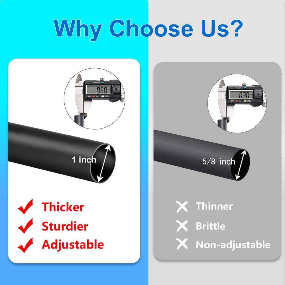 NVNOO 16 to 144 in. Adjustable Length 1 in. Diameter Window Curtain Rod with Aluminium End Cap, Black (3)