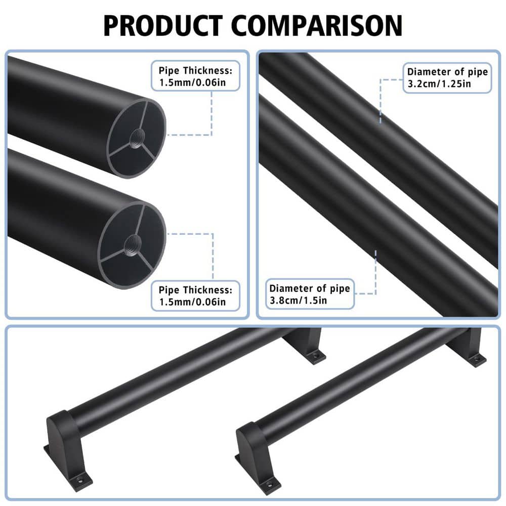Unbranded 5 ft. lack Aluminum Handrail Industrial Style Wall Mounted Stair Railing Pipe Staircase Hand Rail Indoor Outdoor (3)