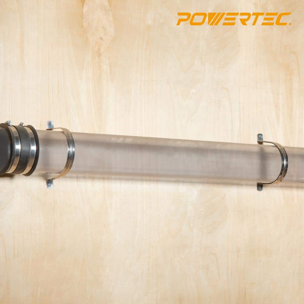 ‎POWERTEC 4 in. x 36 in. Clear PVC Pipe Long Rigid Plastic Tubing and 5 Hose Hangers for Dust Collection Systems (2)