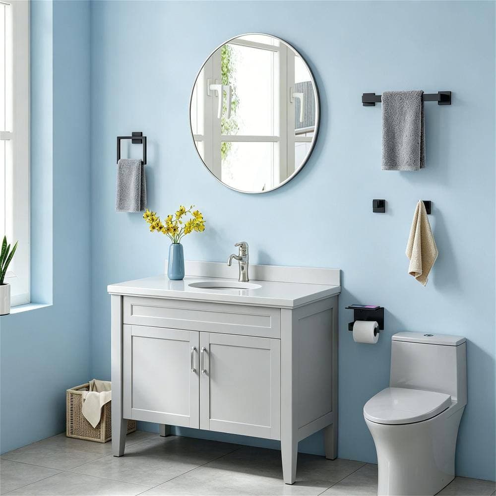 Whatseaso 5-Pack Bathroom Hardware Set 16 in. Wall Mounted Towel Bar Set in Matte Black (3)