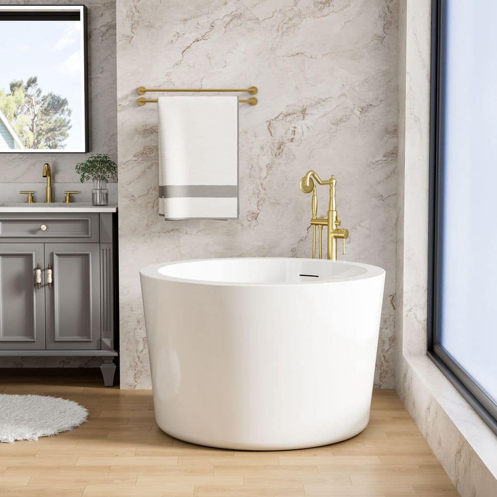 WELLFOR HIN 41 in. x 41 in. Pure Acrylic Round Japanese Soaking Bathtub with Center Drain in Glossy white (1)