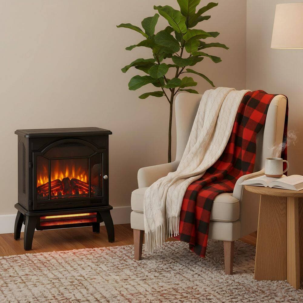 Clihome 18 in. Freestanding 3D Flame Infrared Quartz Electric Fireplace in Black with Remote Control