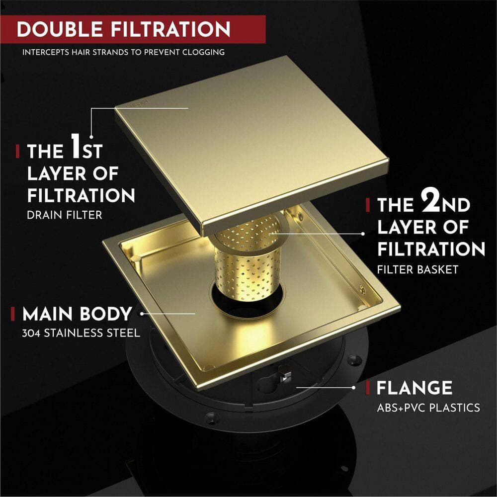 Wudkey 1-Piece Square Shower Drain, Floor Drain with Flange, Reversible 2 in Cover, Mounting Hardware (3)