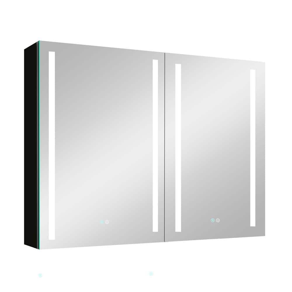 XUJMK Anti-fog 40 in. W x 30 in. H Rectangular Aluminum Medicine Cabinet with Mirror in Black LED Lighted Dimmer, Bathroom