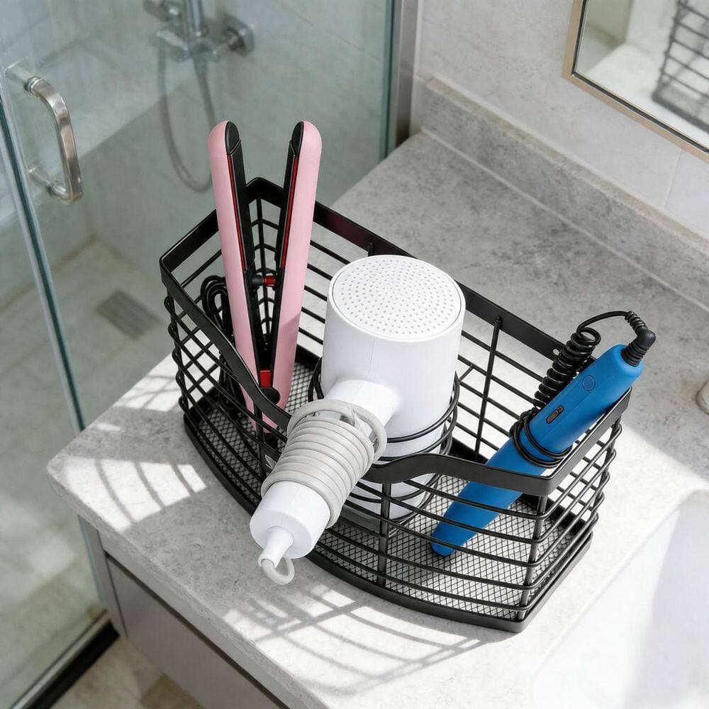 Anqtovp Wall Mount Installation Hair Tool Organizer in Black for Bathroom Countertop Cabinet Door Use (2)
