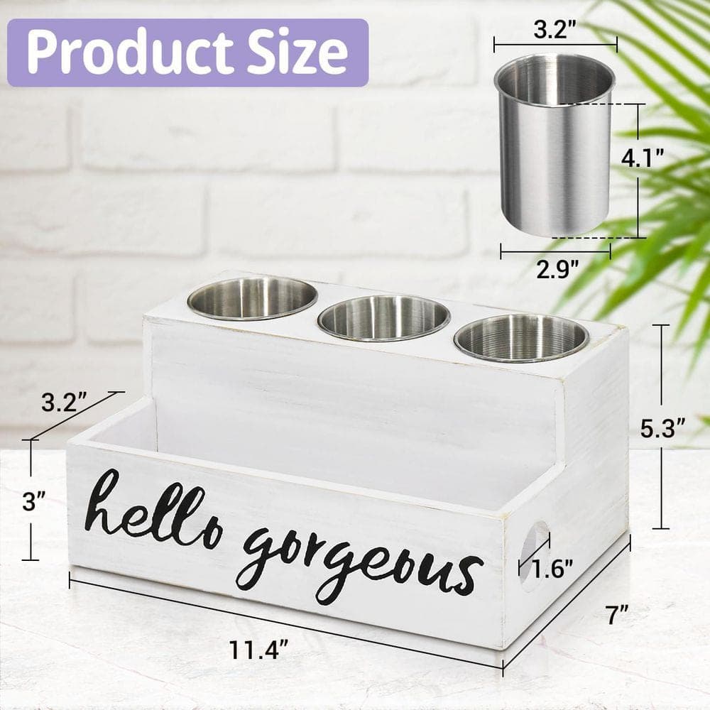 Wudkey 11.4 in. W Countertop Standing Hair Tool Organizer Hair Dryer Holder in White for Bathroom Vanity Caddy Storage (2)
