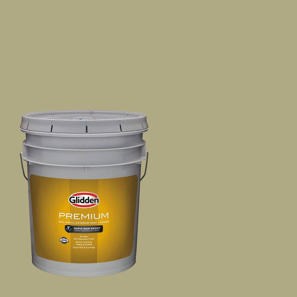 Glidden Premium 5 gal. PPG1113-4 Green Gray Mist Flat Exterior Latex Paint (1)