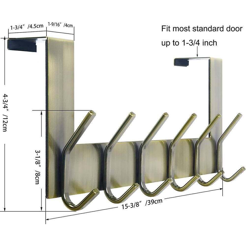 Dyiom Over The Door Hook Door Hanger, Over The Door Towel Rack with 6 Coat Hooks for Hanging, Bronze (2)