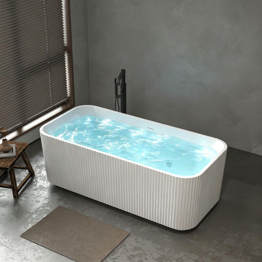 Liviza 67 in. x 31.5 in. Linear Acrylic Massage Whirlpool Freestanding Bathtub with Chrome Drain in Glossy White (2)