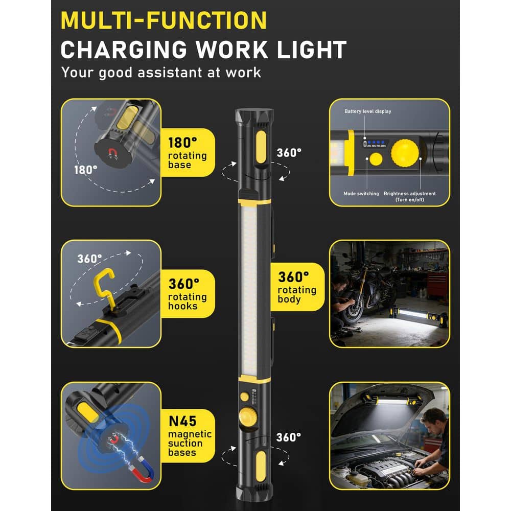 BeamBox 5V Black  5200mAh 3000 Lumens Rechargeable Integrated LED Work Light with Hooks for Under Hood Garage (3)