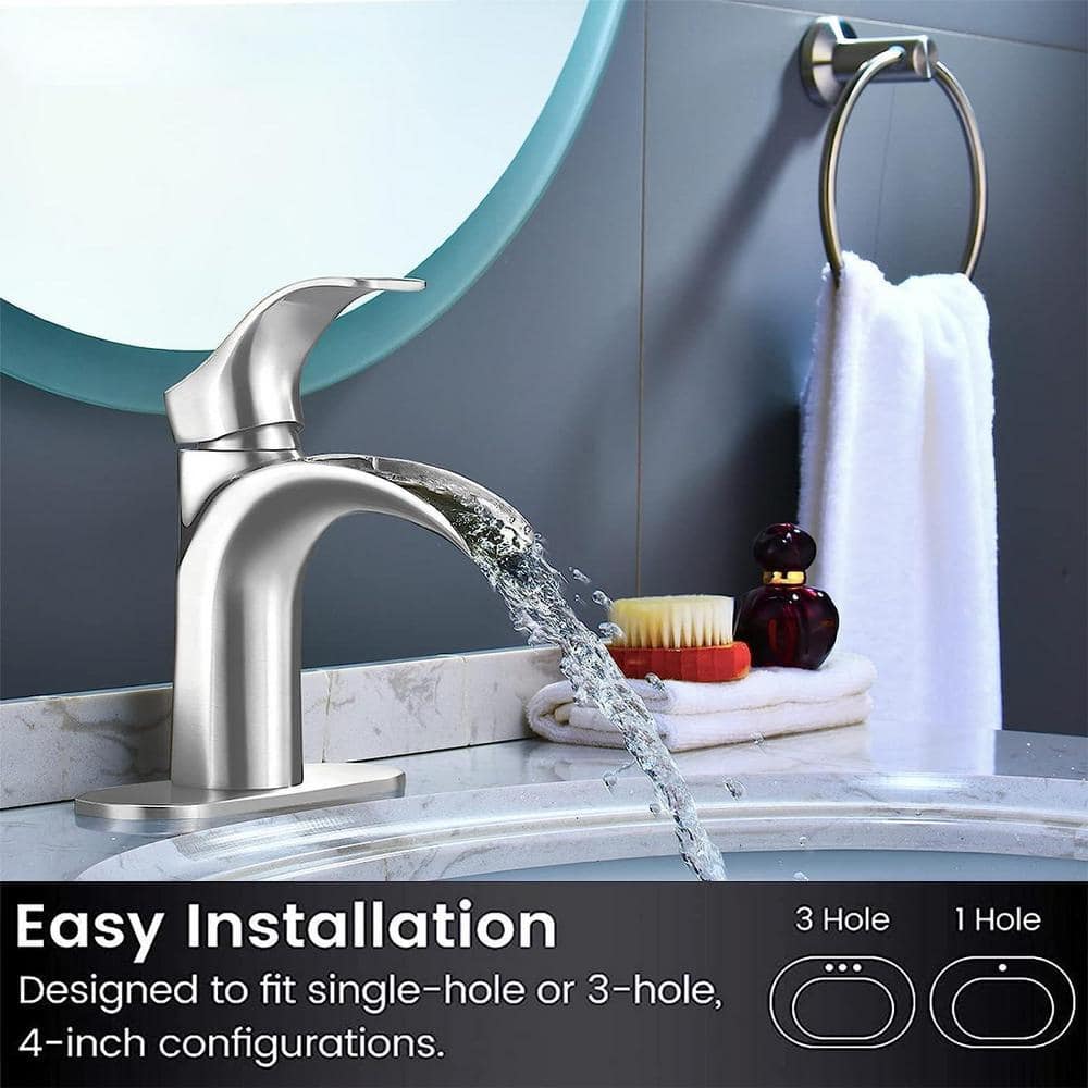 Dyiom Brushed Nickel Bathroom Vanity Sink Faucet Waterfall Spout Single Handle Word Bath Accessory (3)