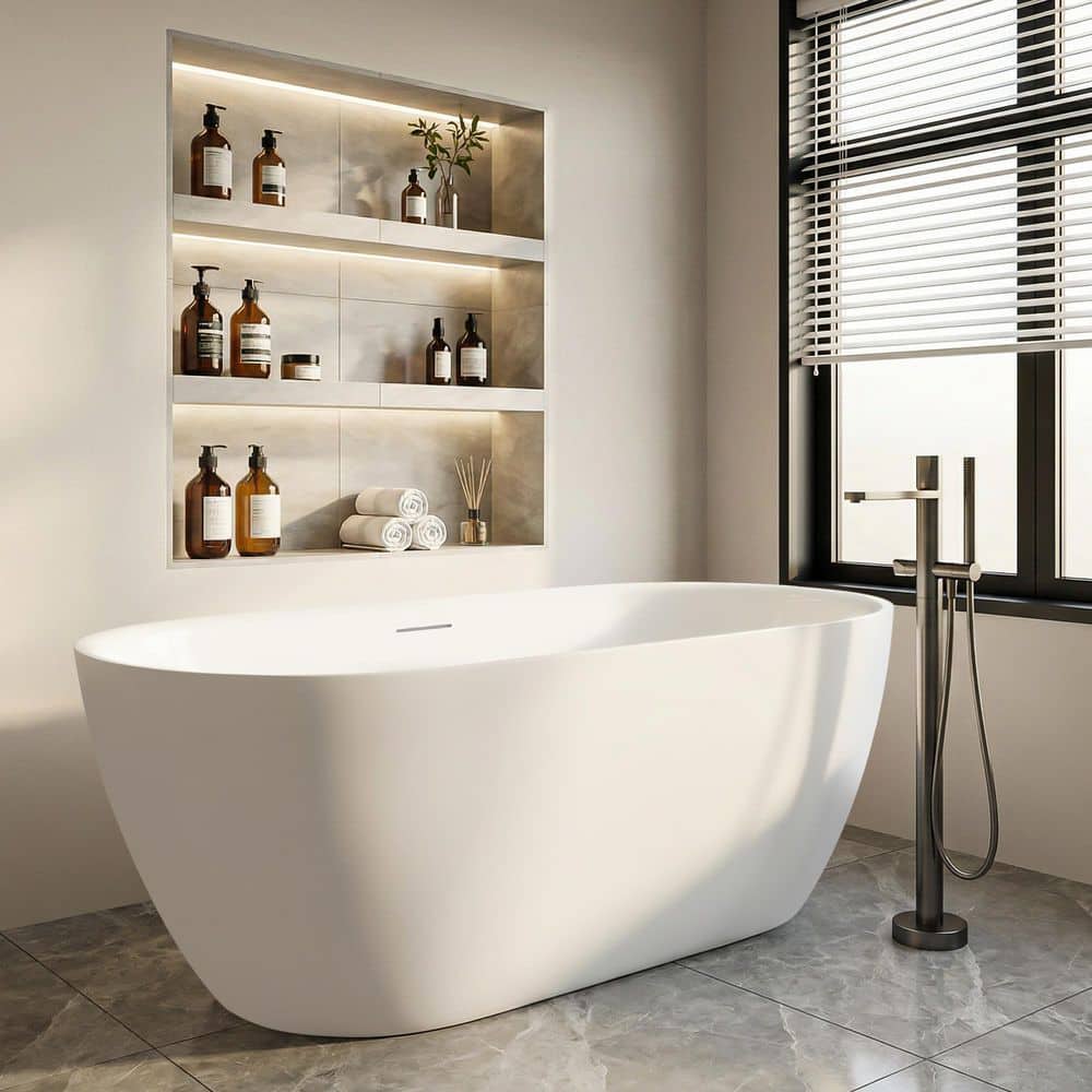 LASIHEM 59 in x 31.5 in Acrylic Freestanding Soaking Bathtub with Center Drain and Overflow in White for Bathroom,cUPC Certified