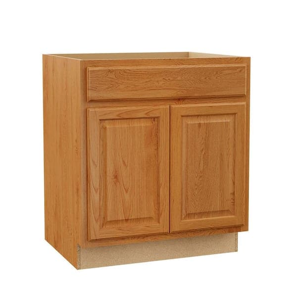 Hampton Bay Hampton 30 in. W x 24 in. D x 34.5 in. H Assembled Base Kitchen Cabinet in Medium Oak