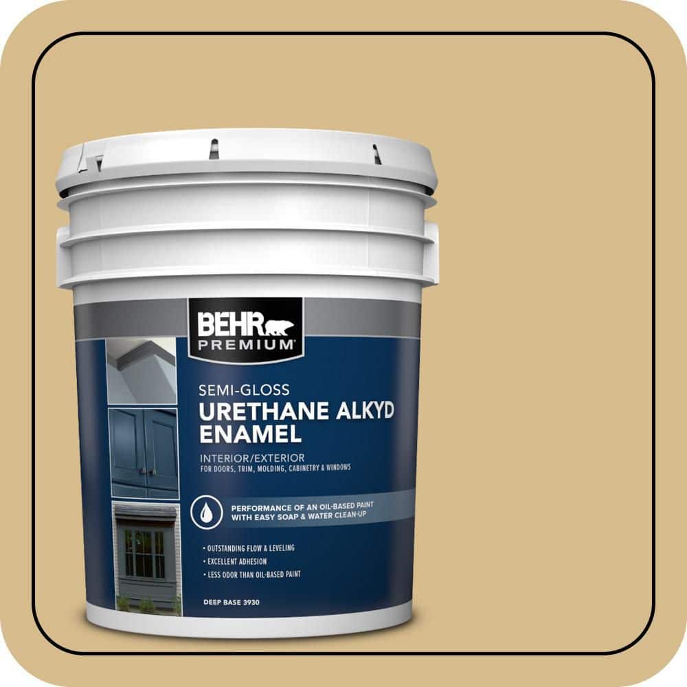 BEHR PREMIUM 5 gal. #350F-5 Camel Urethane Alkyd Semi-Gloss Enamel Interior/Exterior Paint