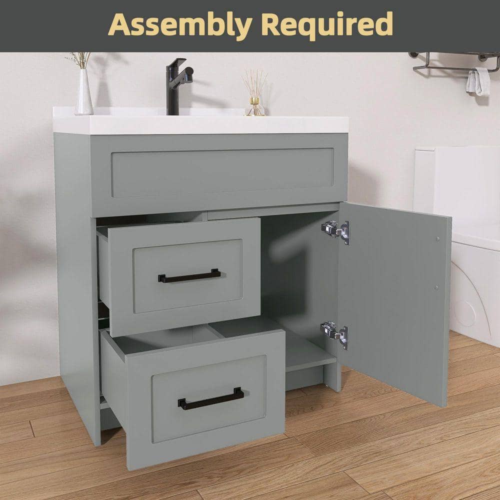 NTQ 30 in. W x 21.5 in. D x 33.5 in. H Bath Vanity Cabinet without Top Bathroom Vanity Modern Thickened Wood in Sky Grey (3)