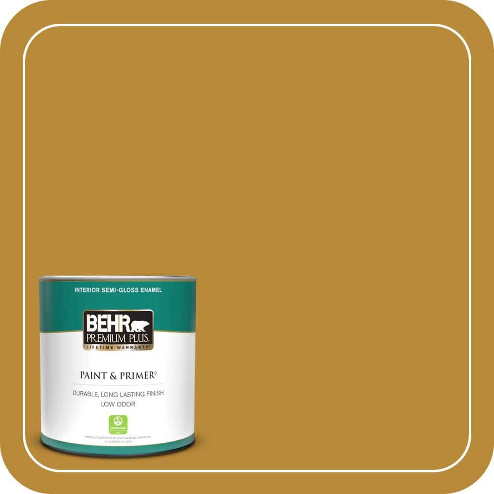 BEHR PREMIUM PLUS 1 qt. #S-H-350 Burmese Gold Semi-Gloss Enamel Low Odor Interior Paint & Primer