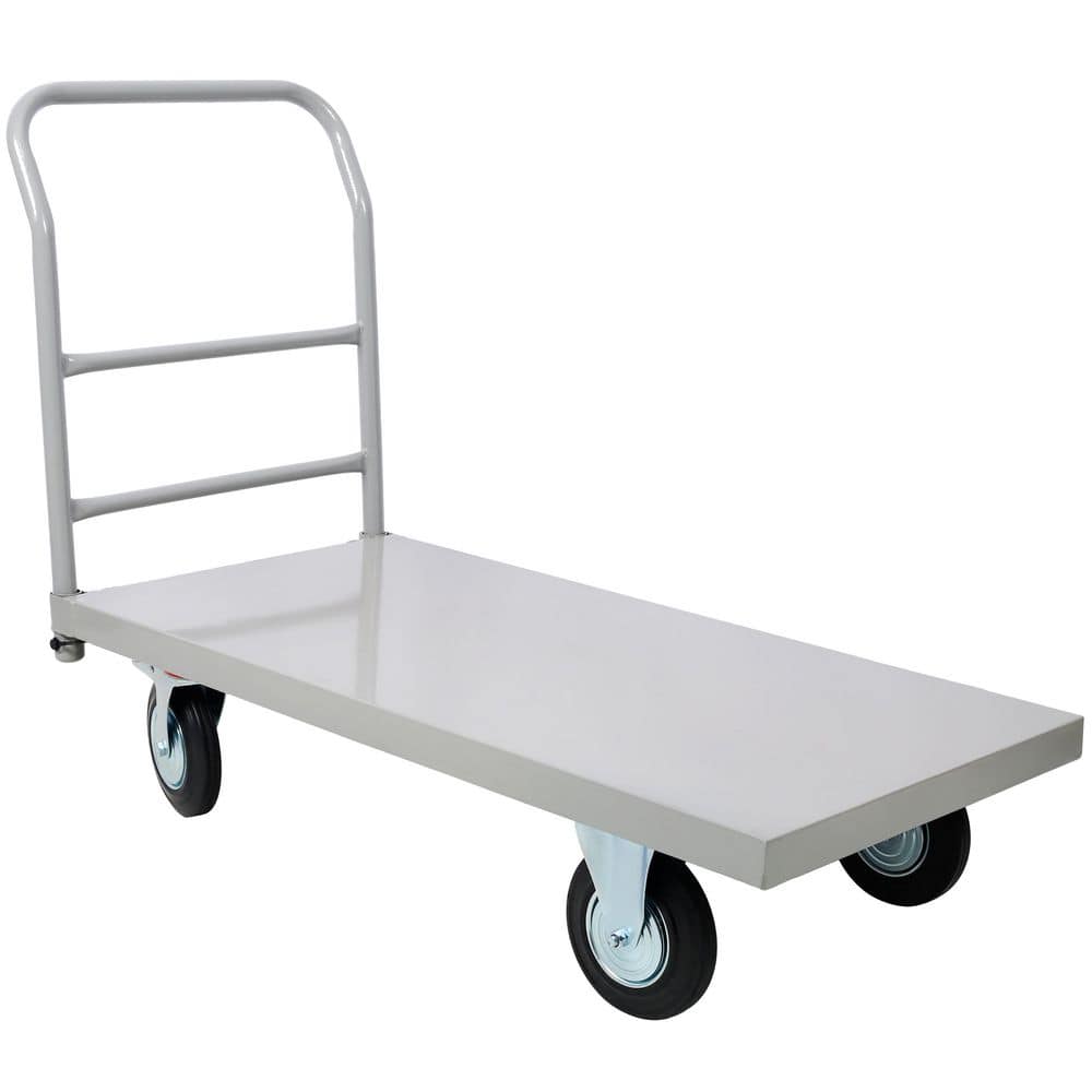 Unbranded Gray Steel Platform Truck Industrial Flat Dolly Cart with Wheels, Heavy Duty 2000 lb. Capacity Hand Truck (3)