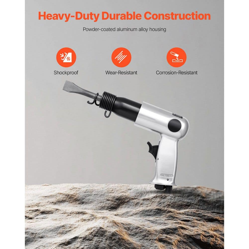 SKYSHALO Air Hammer, 3500BPM Pneumatic Hammer with 2.76 in. Stroke and 4-Piece Chisels Round Shank Pistol-Grip Compact Air Chisel (2)