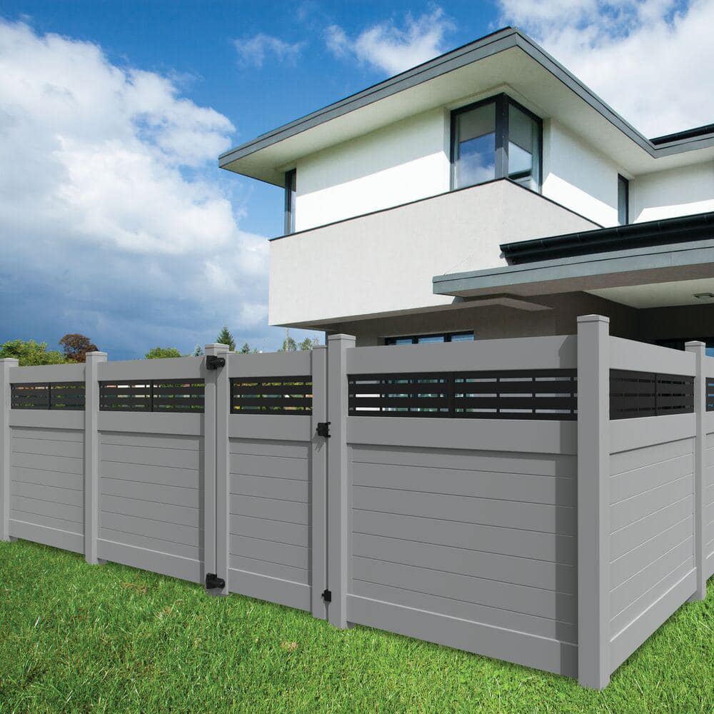 Barrette Outdoor Living Horizontal Fence Boardwalk DSP 4 ft. x 6 ft. Gray Vinyl Privacy Fence Gate (2)