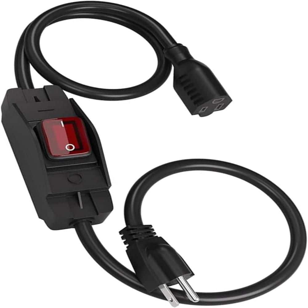 HIITIO Heavy-Duty Power Extension Cable 3 ft. 14 / 3 SJTW Outdoor Extension Cord with Waterproof On / Off Switch, Black (1)
