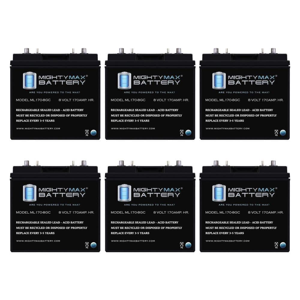 MIGHTY MAX BATTERY 8-volt, 170Ah, AGM, Dual Terminal, Replacement Battery Compatible with Interstate GC8-HCL-UTL for Golf Carts-6 Pack
