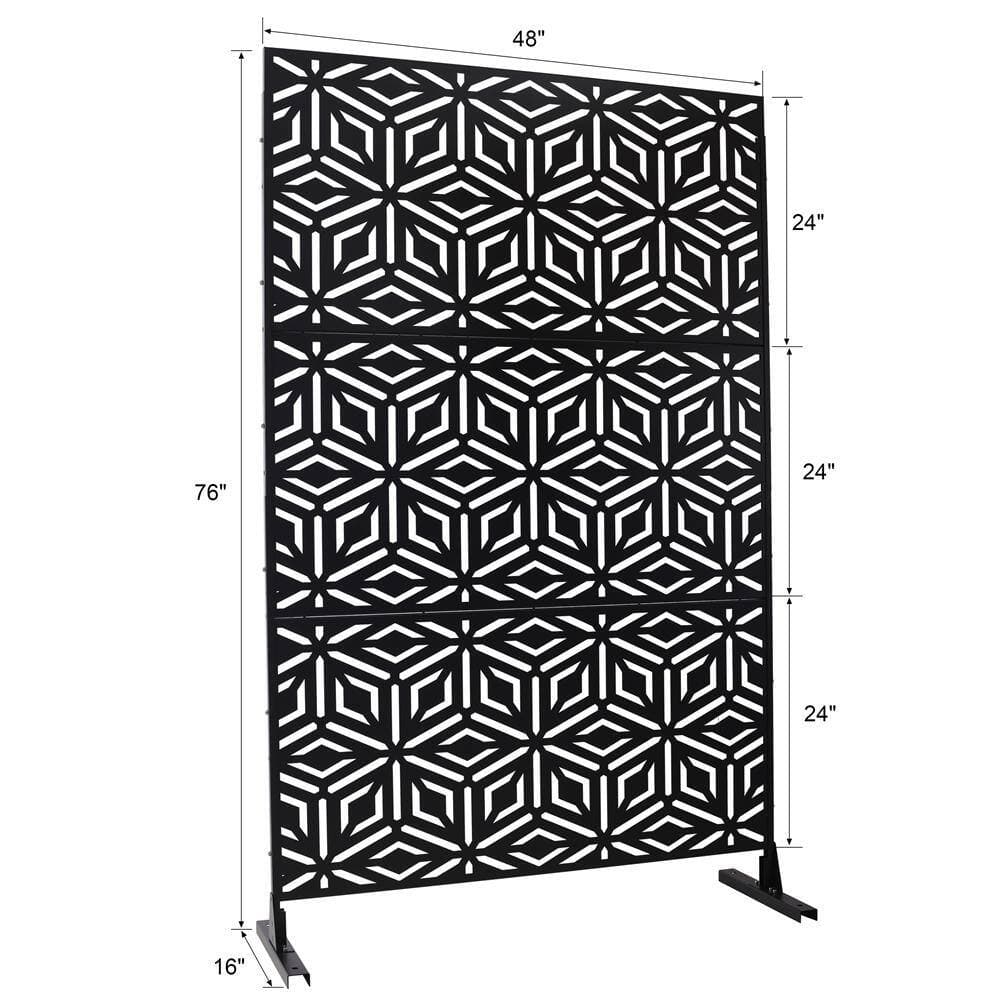 Kahomvis 6.3 ft. x 4 ft. Black Outdoor Steel Decorative Privacy Screen, Indoor Metal Privacy Fence Panel (2)