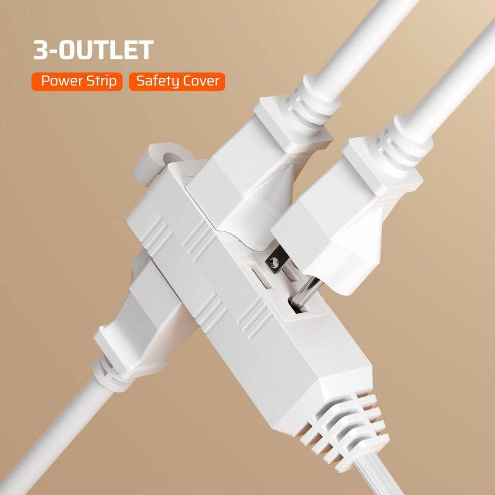 DEWENWILS 3 ft. 16/3 Gauge Indoor Extension Cord with 3-Prong 3 Outlets and SPT-3 Cord, White, 2 Pack (3)