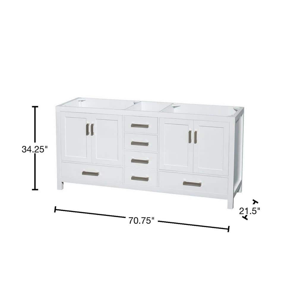 Wyndham Collection Sheffield 70.75 in. W 21.5 in. D 34.25 in. H Double Bath Vanity Cabinet without Top White (2)